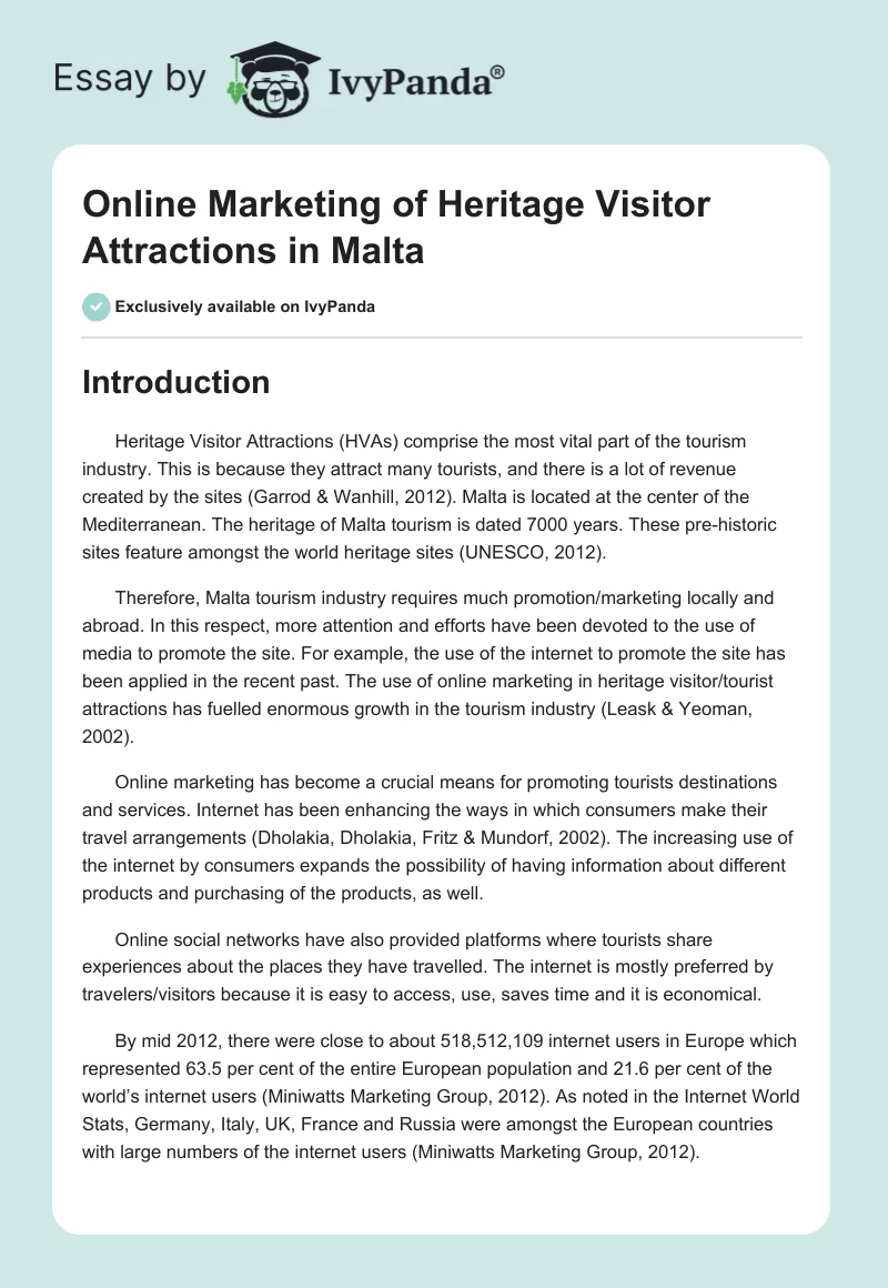 Online Marketing of Heritage Visitor Attractions in Malta. Page 1