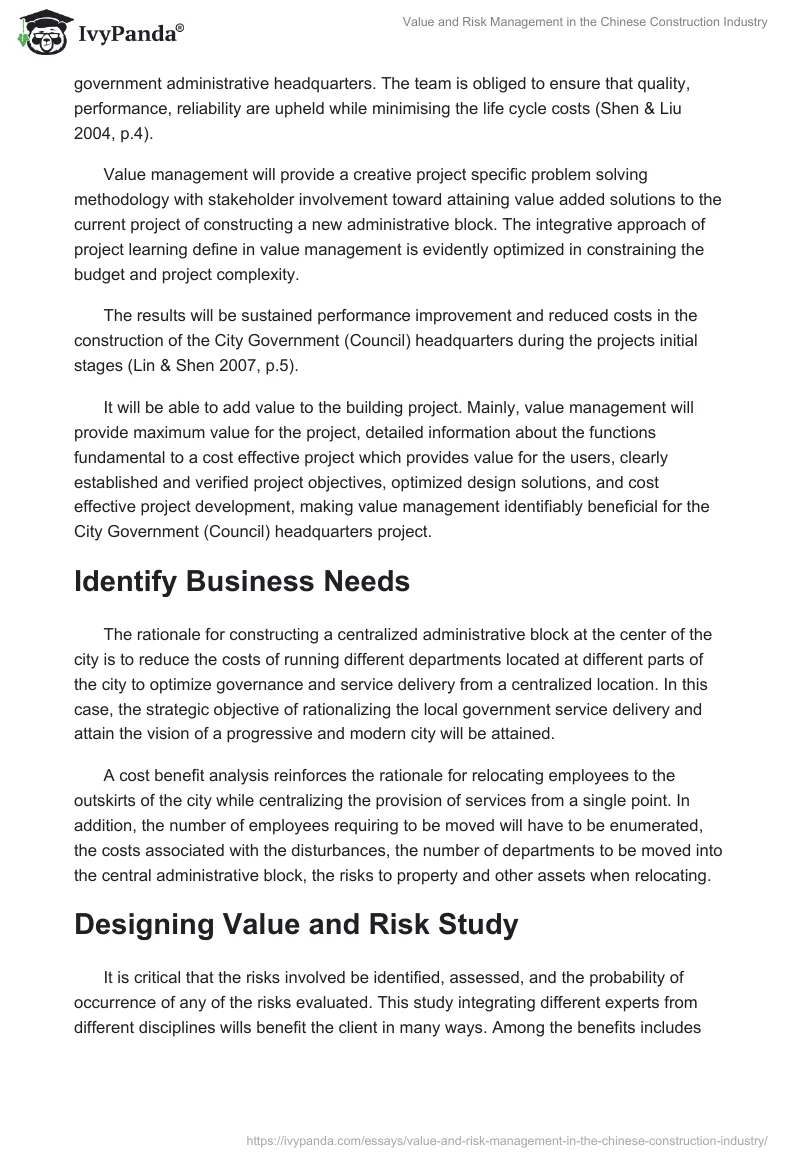 Value and Risk Management in the Chinese Construction Industry. Page 2