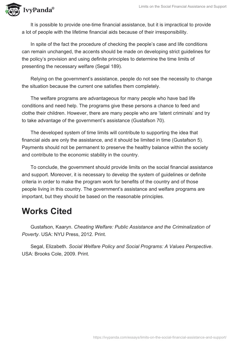Limits on the Social Financial Assistance and Support. Page 2