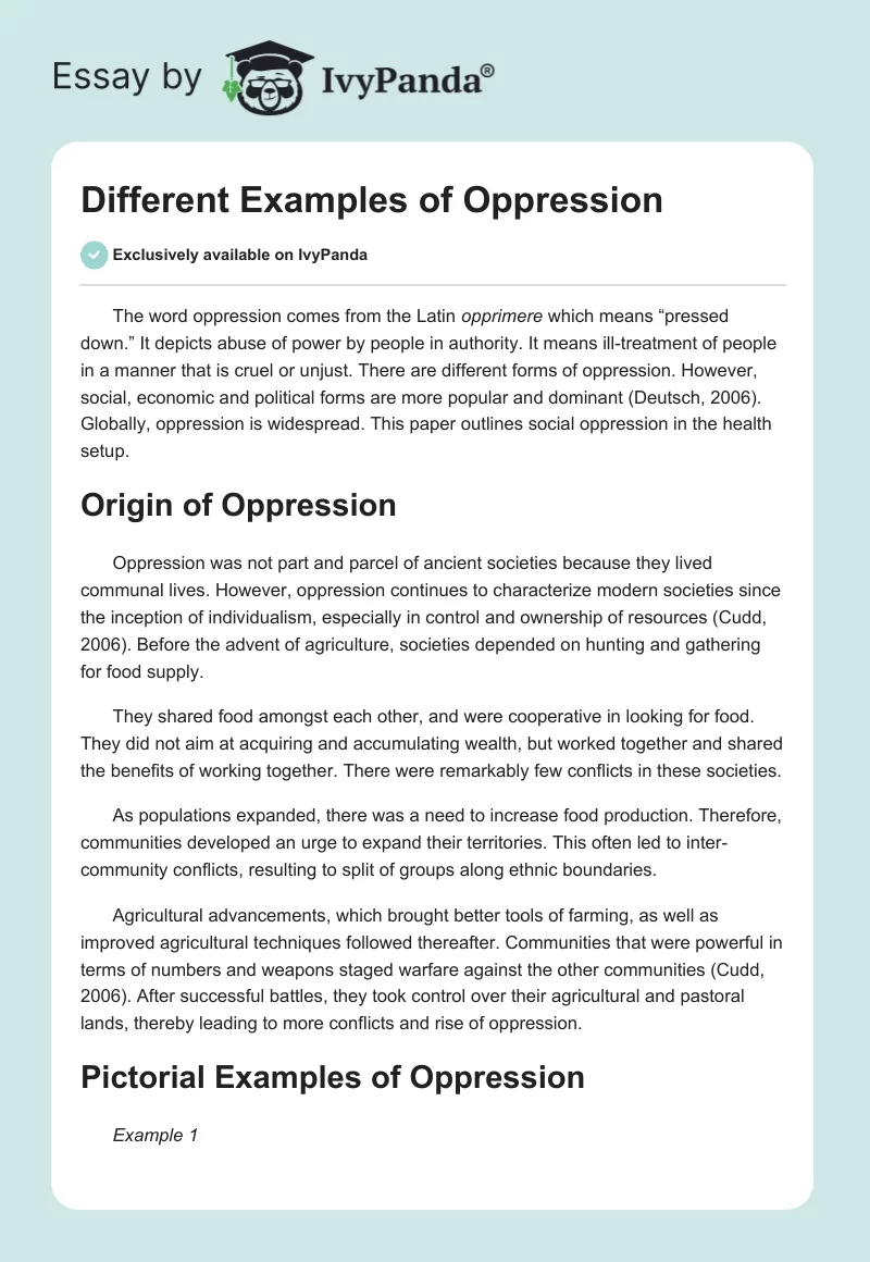 Different Examples of Oppression. Page 1