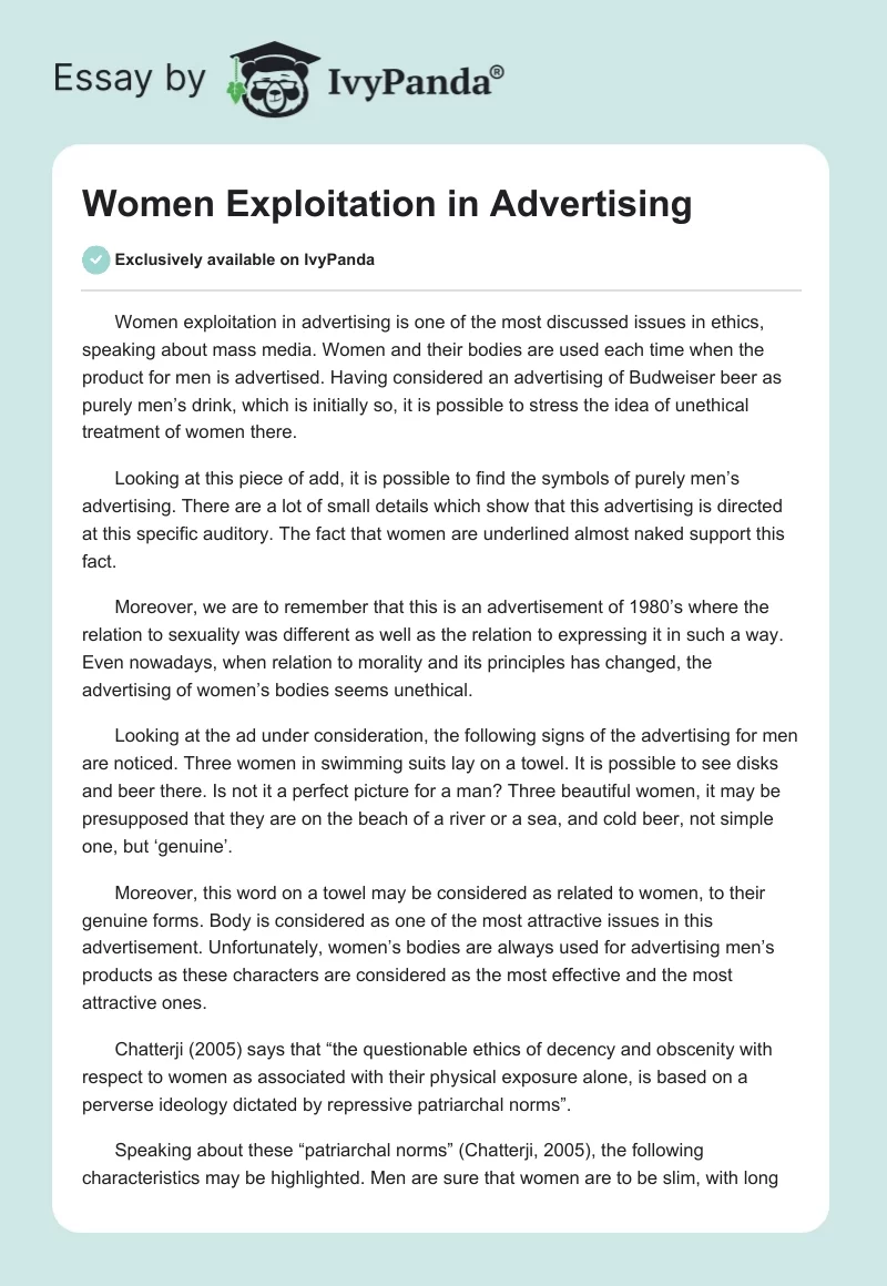 Women Exploitation in Advertising. Page 1