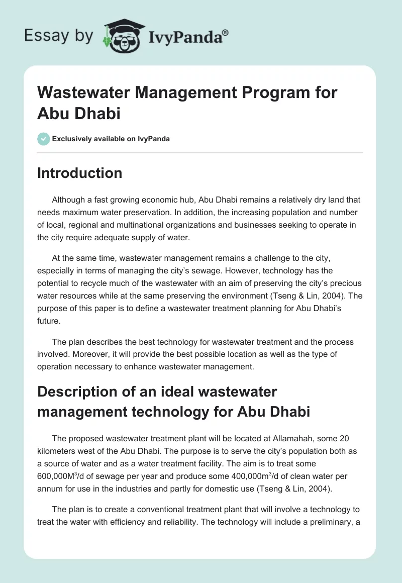 Wastewater Management Program for Abu Dhabi. Page 1