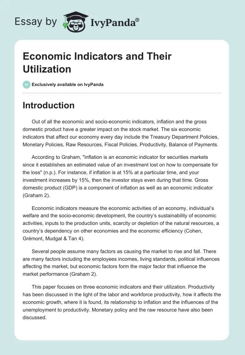 Economic Indicators and Their Utilization. Page 1
