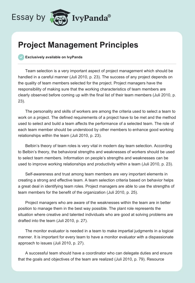 Project Management Principles. Page 1