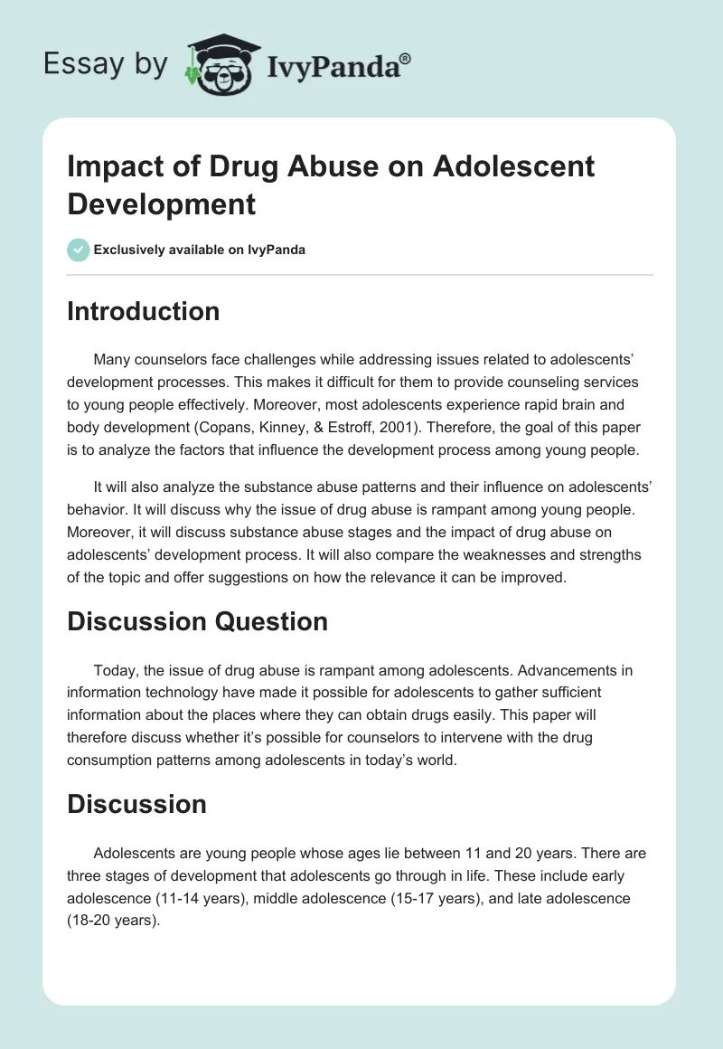 Impact of Drug Abuse on Adolescent Development. Page 1