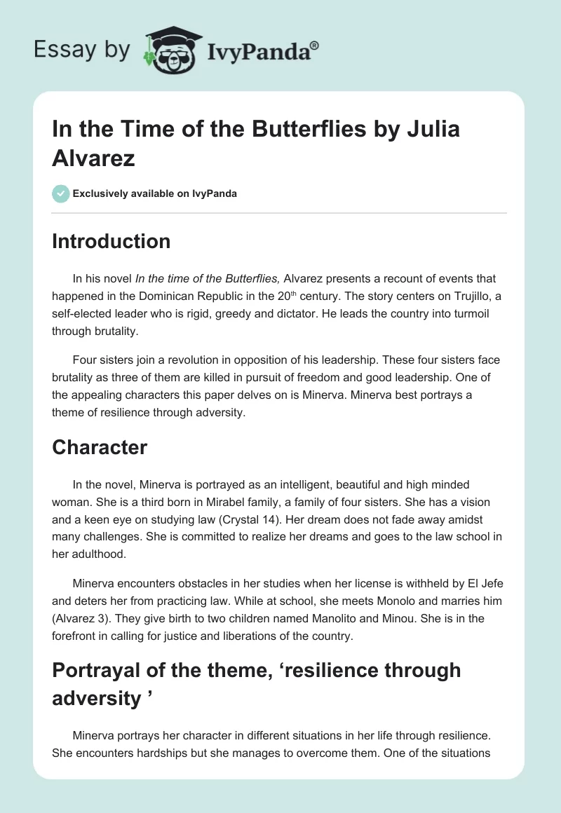 "In the Time of the Butterflies" by Julia Alvarez. Page 1