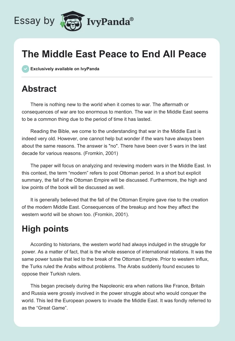 The Middle East Peace to End All Peace. Page 1