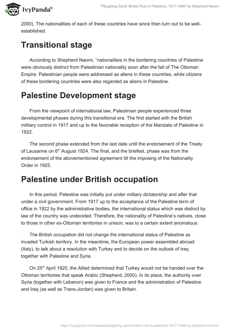 “Ploughing Sand: British Rule in Palestine, 1917-1948” by Shepherd Naomi. Page 2