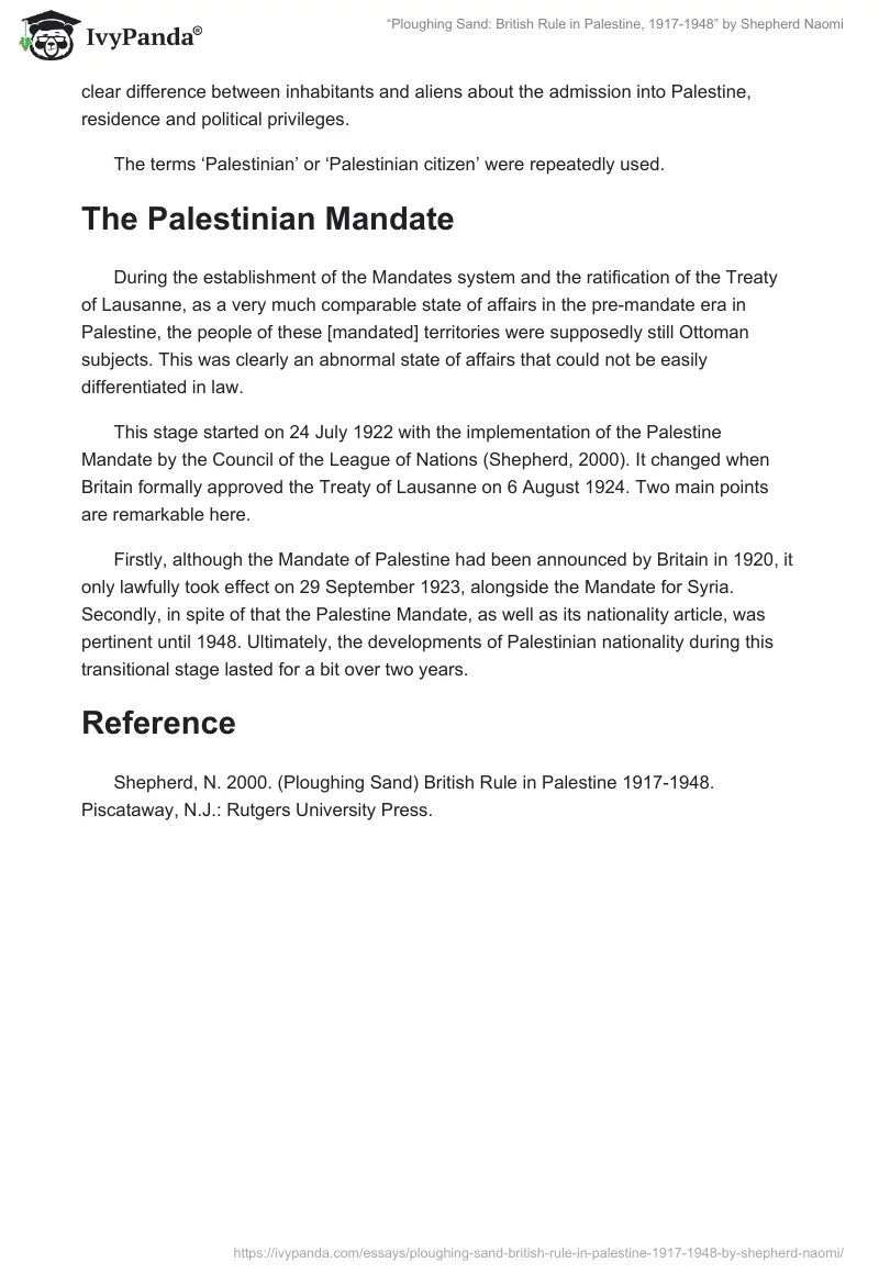 “Ploughing Sand: British Rule in Palestine, 1917-1948” by Shepherd Naomi. Page 4