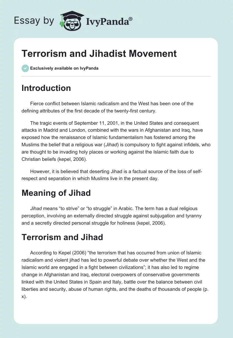 Terrorism and Jihadist Movement. Page 1