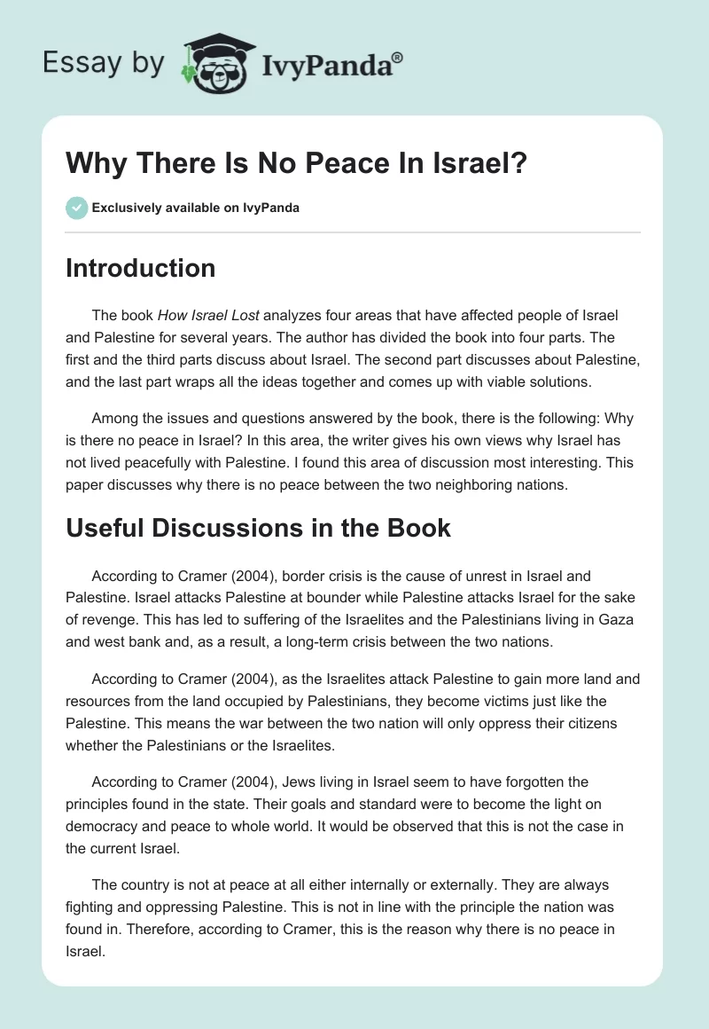 Why There Is No Peace In Israel?. Page 1