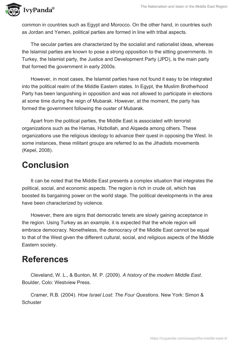The Nationalism and Islam in the Middle East Region. Page 5