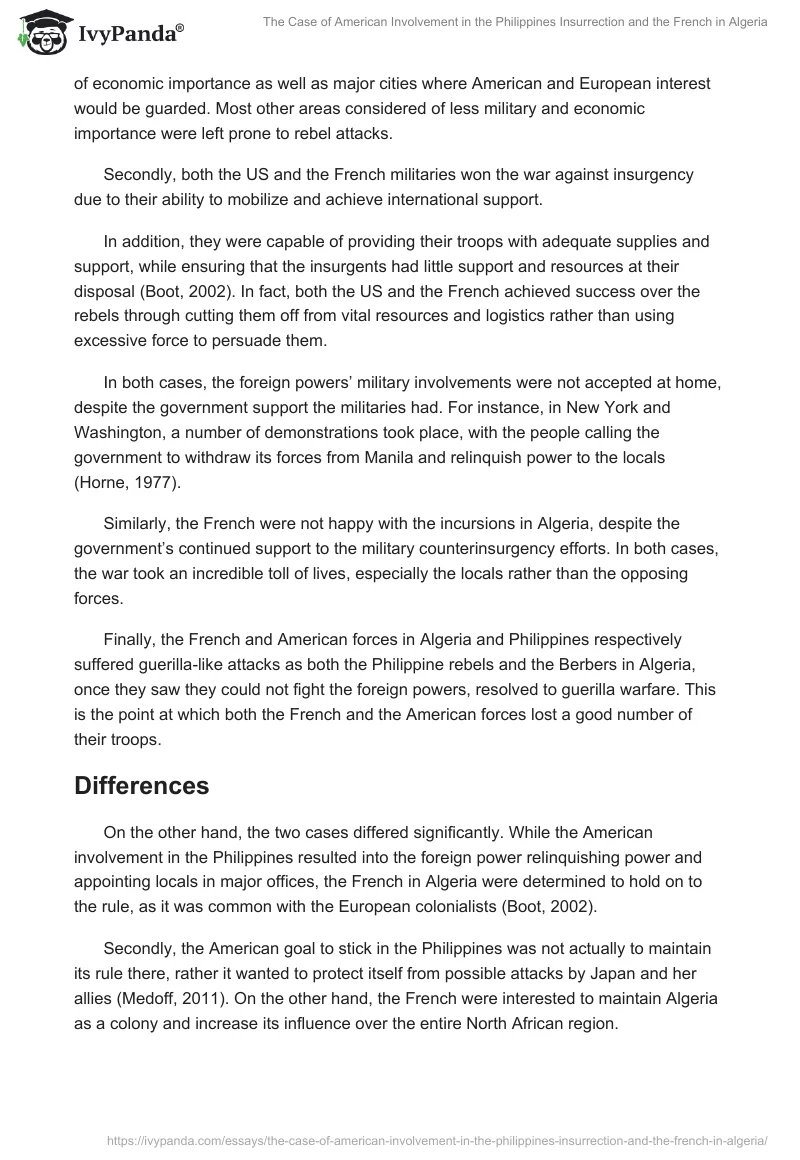 The Case of American Involvement in the Philippines Insurrection and the French in Algeria. Page 2