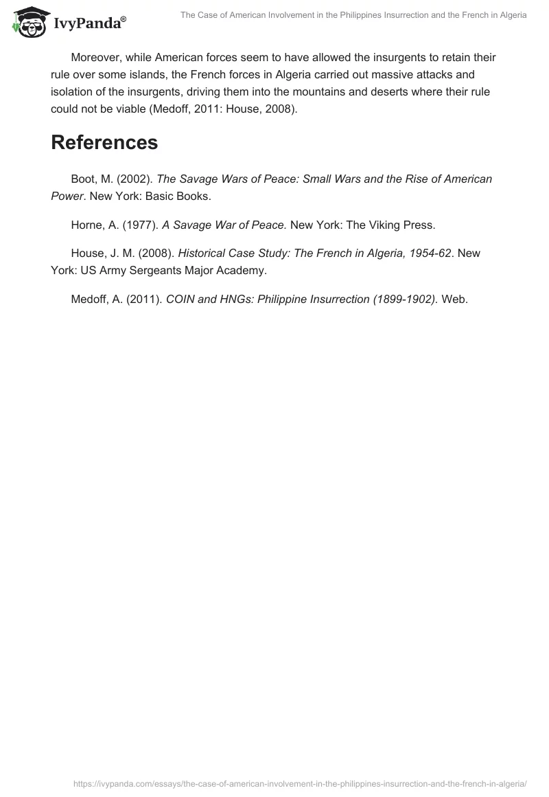 The Case of American Involvement in the Philippines Insurrection and the French in Algeria. Page 3