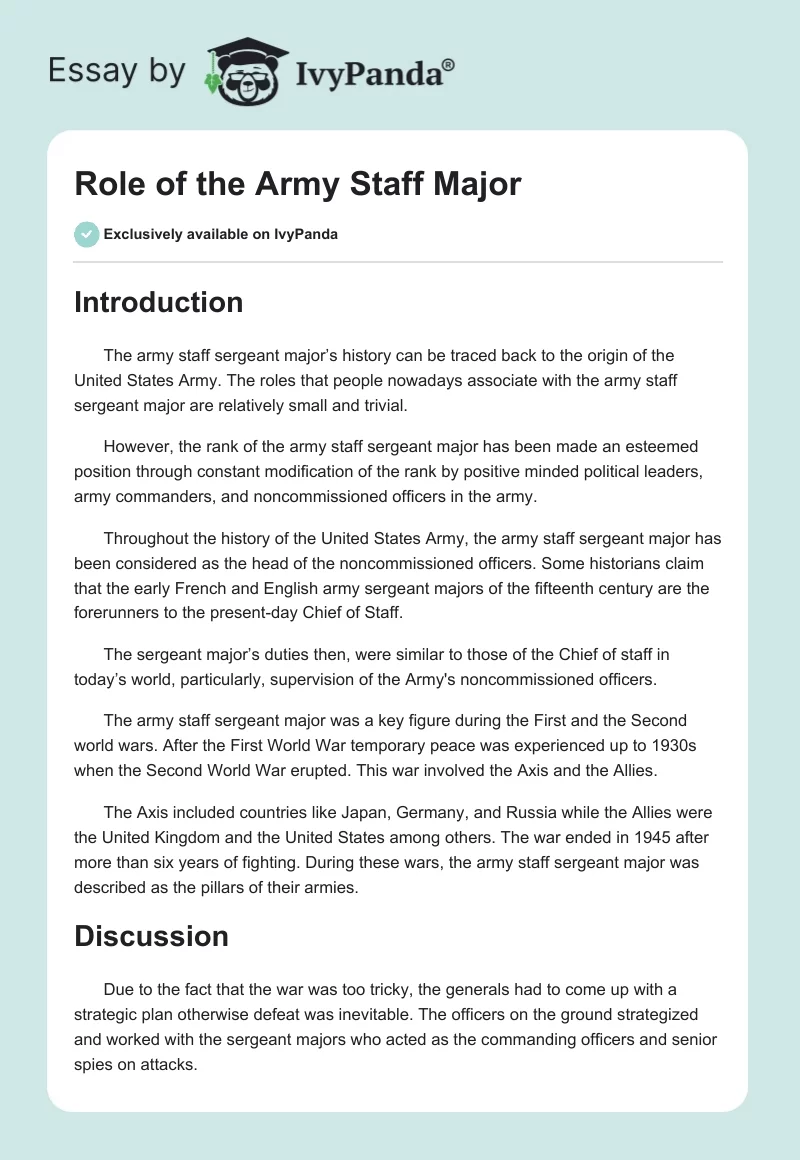 Role of the Army Staff Major. Page 1