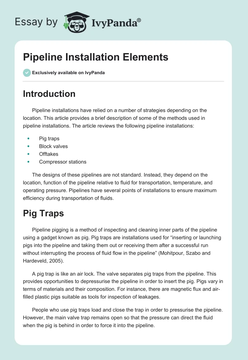 Pipeline Installation Elements. Page 1