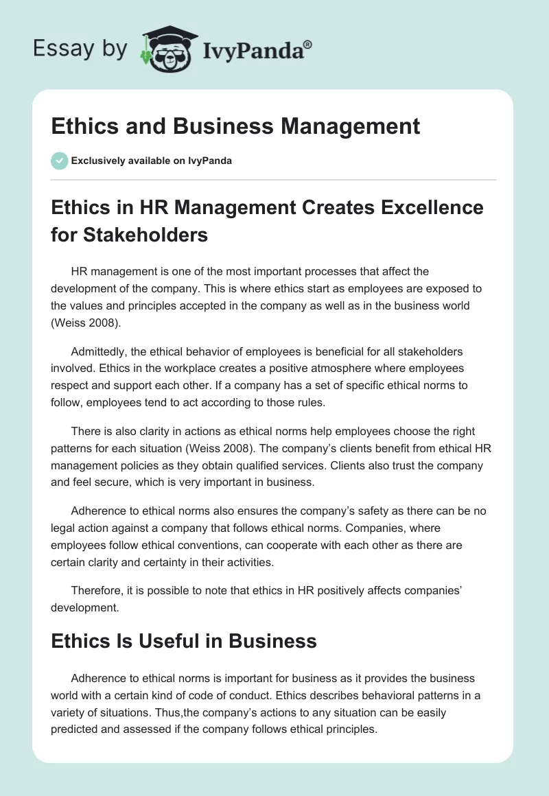 Ethics and Business Management. Page 1