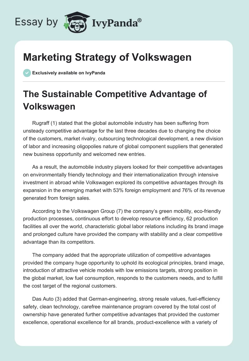 Marketing Strategy of Volkswagen. Page 1