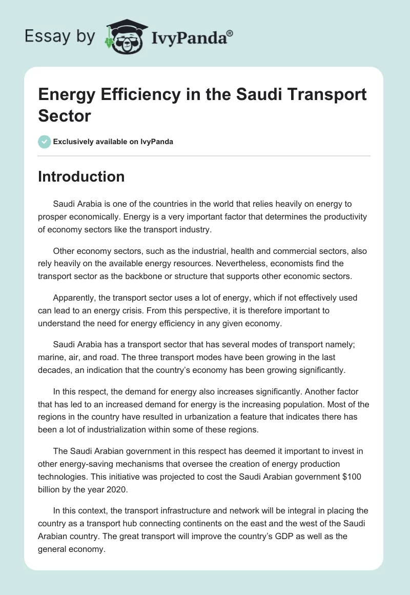 Energy Efficiency in the Saudi Transport Sector. Page 1