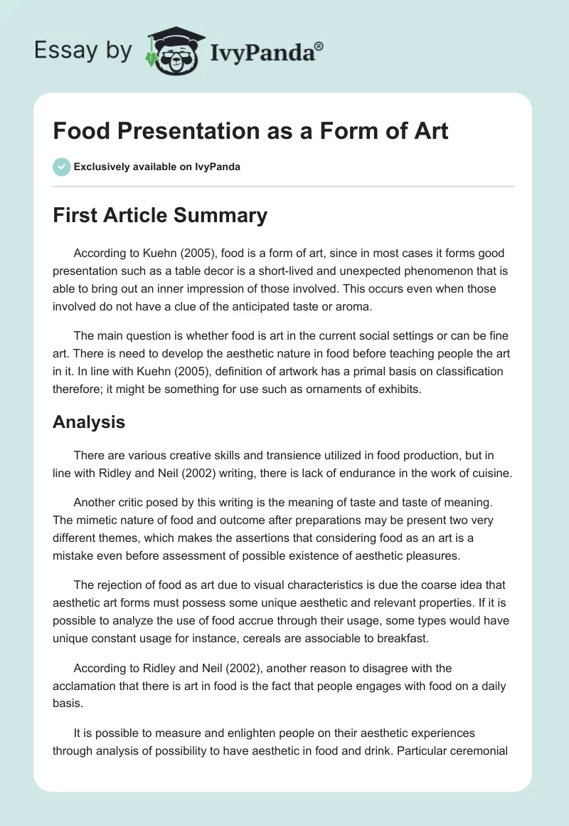 Food Presentation as a Form of Art. Page 1