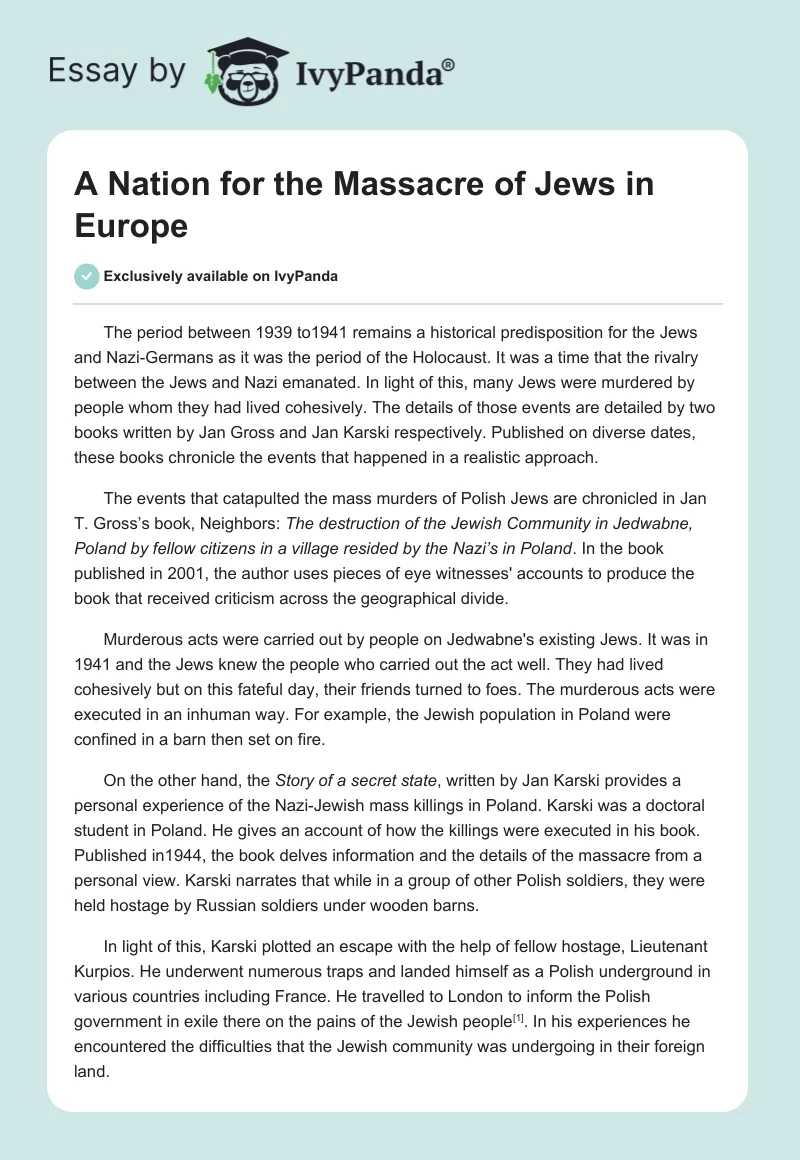 A Nation for the Massacre of Jews in Europe. Page 1