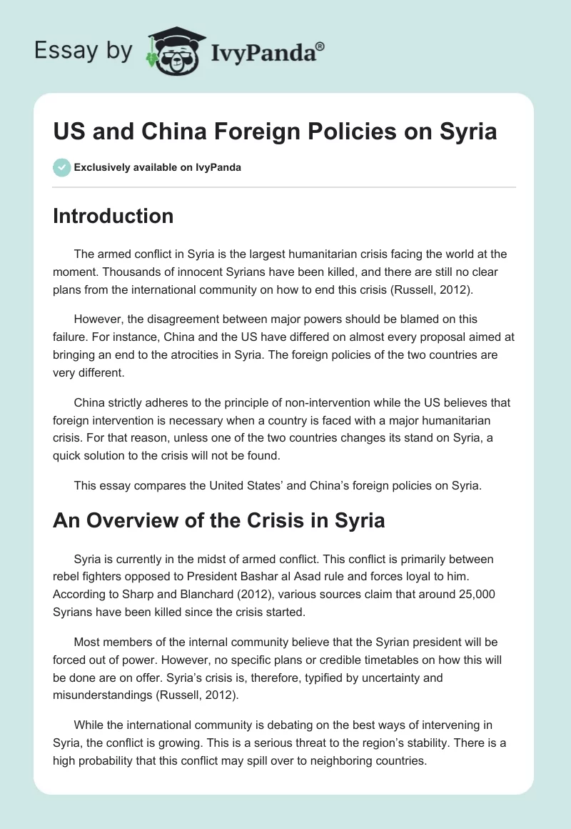 US and China Foreign Policies on Syria. Page 1