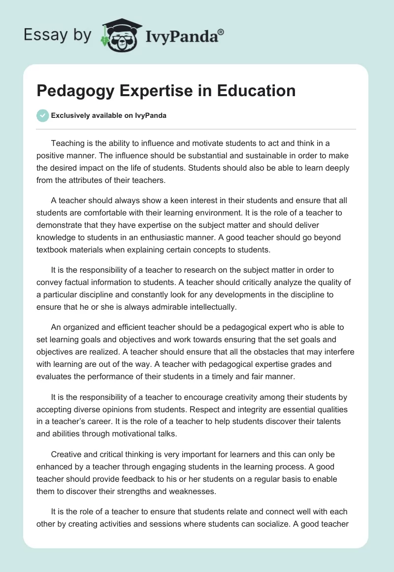 Pedagogy Expertise in Education. Page 1