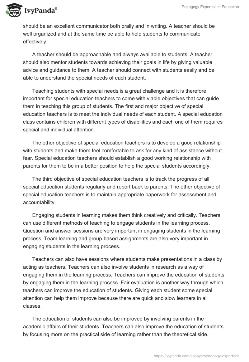 Pedagogy Expertise in Education. Page 2