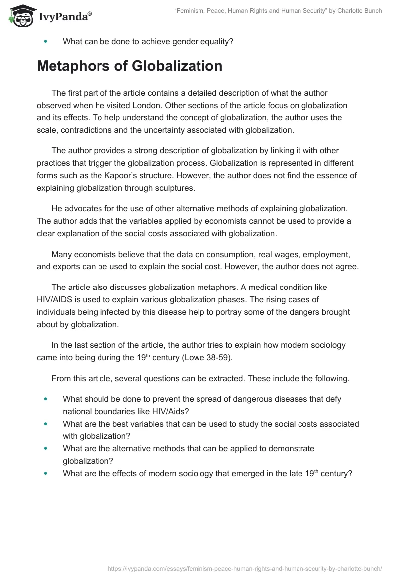 “Feminism, Peace, Human Rights and Human Security” by Charlotte Bunch. Page 2