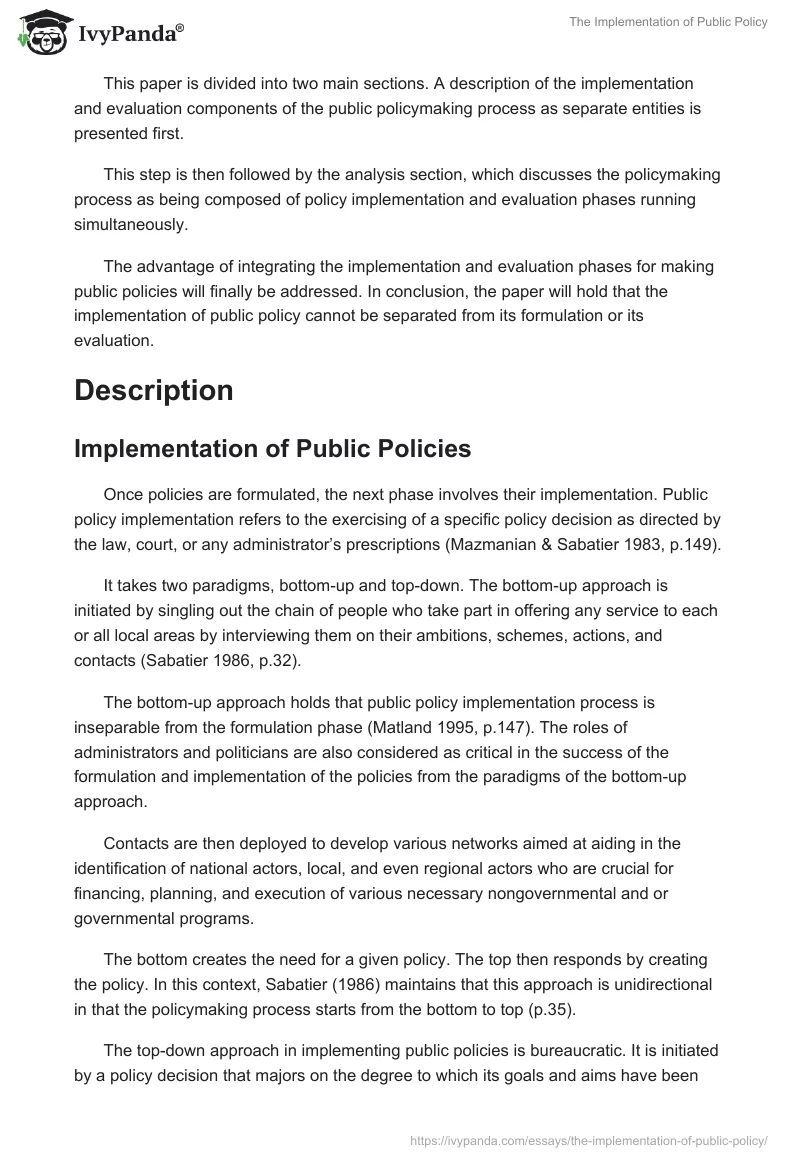 The Implementation of Public Policy. Page 2