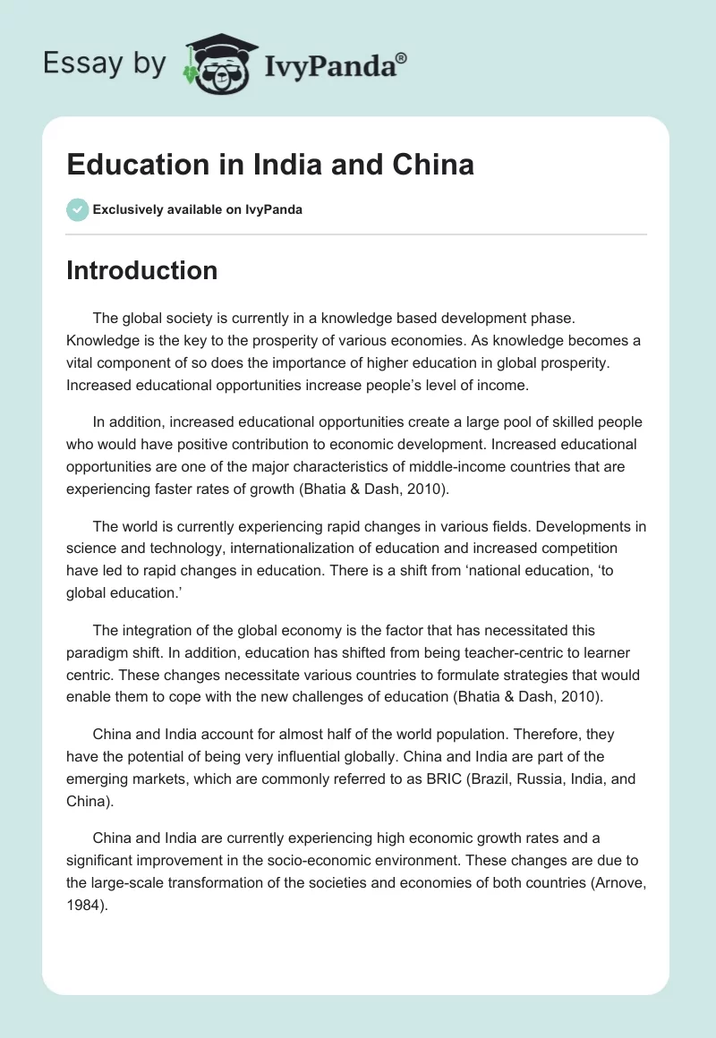Education in India and China. Page 1