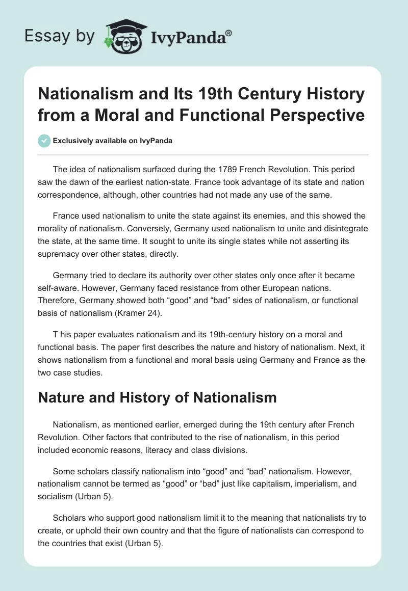 Nationalism and Its 19th Century History From a Moral and Functional Perspective. Page 1