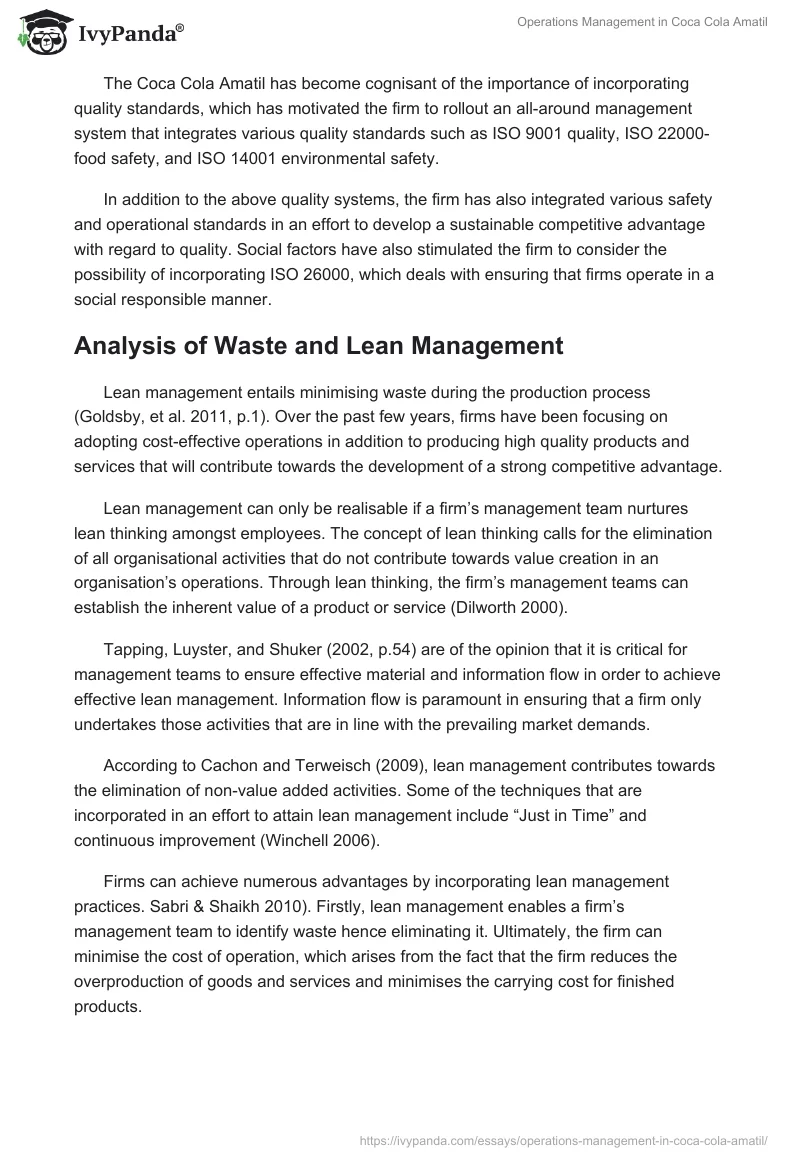 Operations Management in Coca Cola Amatil. Page 5