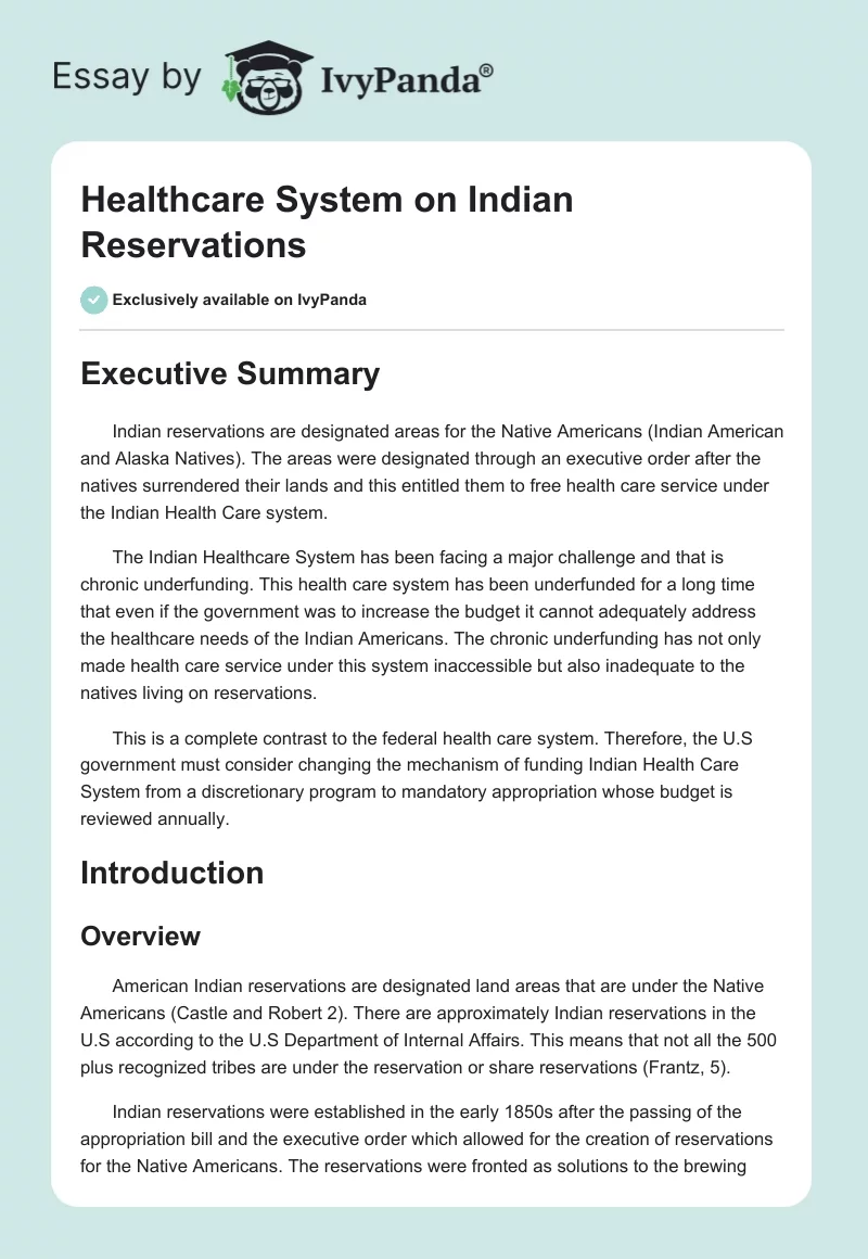 Healthcare System on Indian Reservations. Page 1