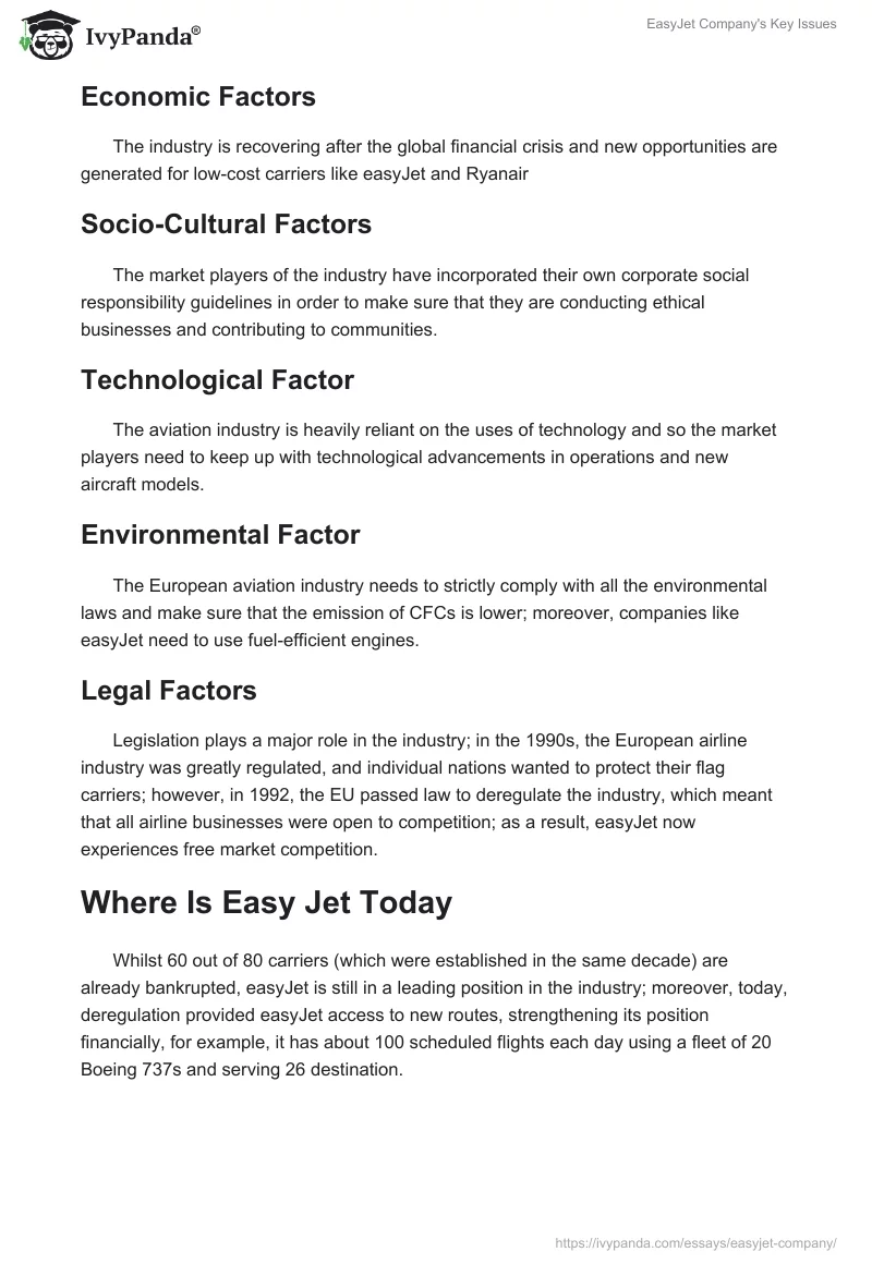 EasyJet Company's Key Issues. Page 4