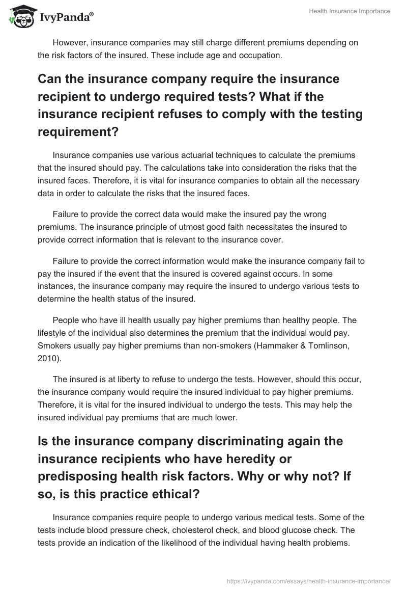 Health Insurance Importance. Page 2