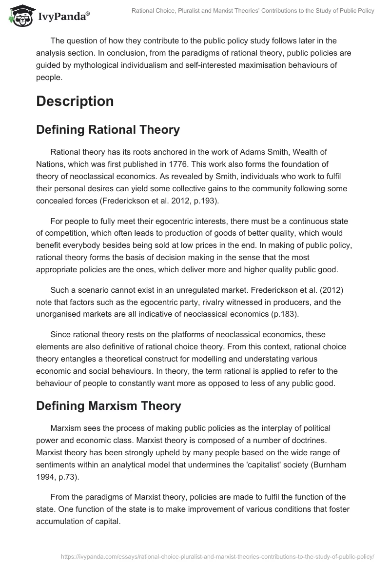 Rational Choice, Pluralist and Marxist Theories’ Contributions to the Study of Public Policy. Page 2