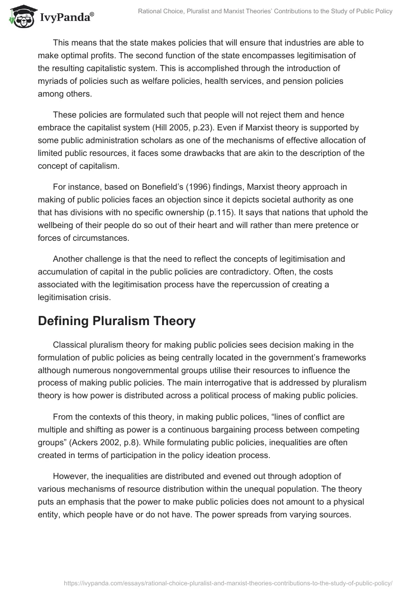 Rational Choice, Pluralist and Marxist Theories’ Contributions to the Study of Public Policy. Page 3