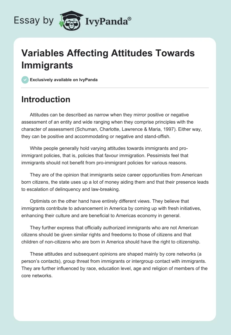 Variables Affecting Attitudes Towards Immigrants. Page 1