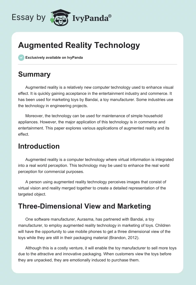 Augmented Reality Technology. Page 1