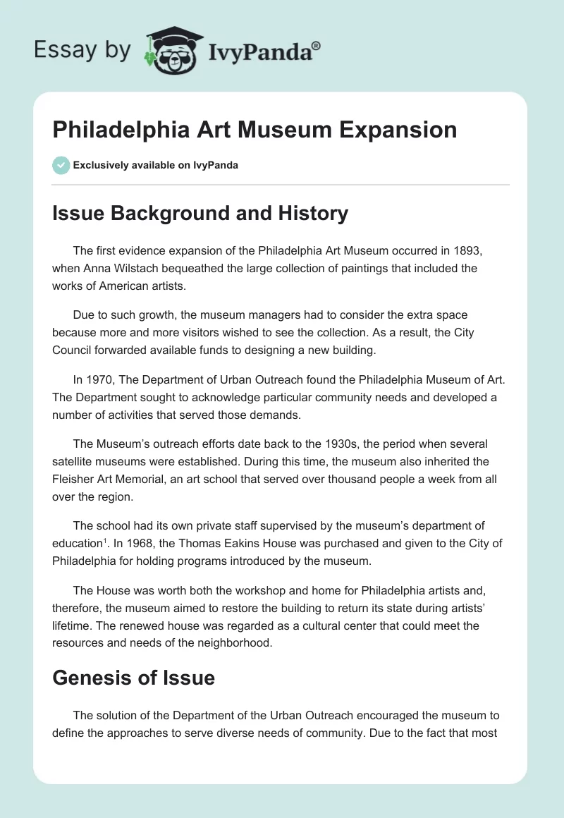 Philadelphia Art Museum Expansion. Page 1