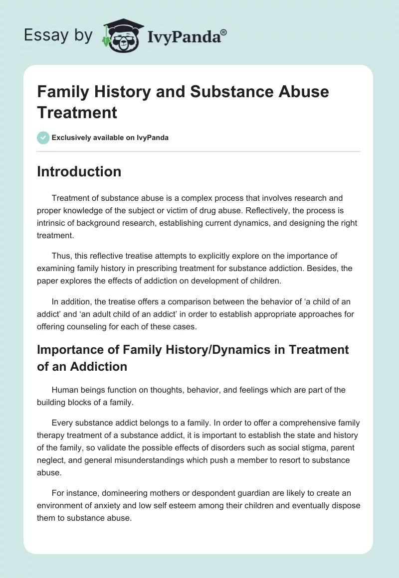 Family History and Substance Abuse Treatment. Page 1