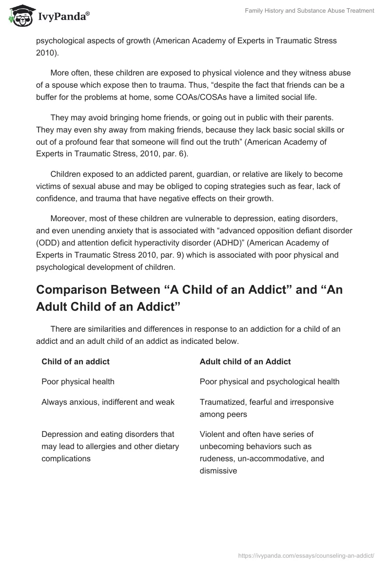 Family History and Substance Abuse Treatment. Page 3
