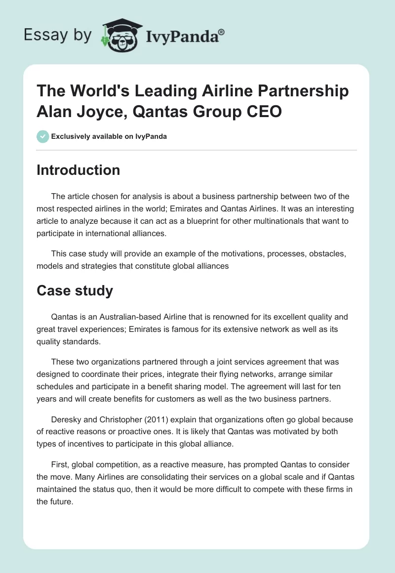 The World's Leading Airline Partnership Alan Joyce, Qantas Group CEO. Page 1