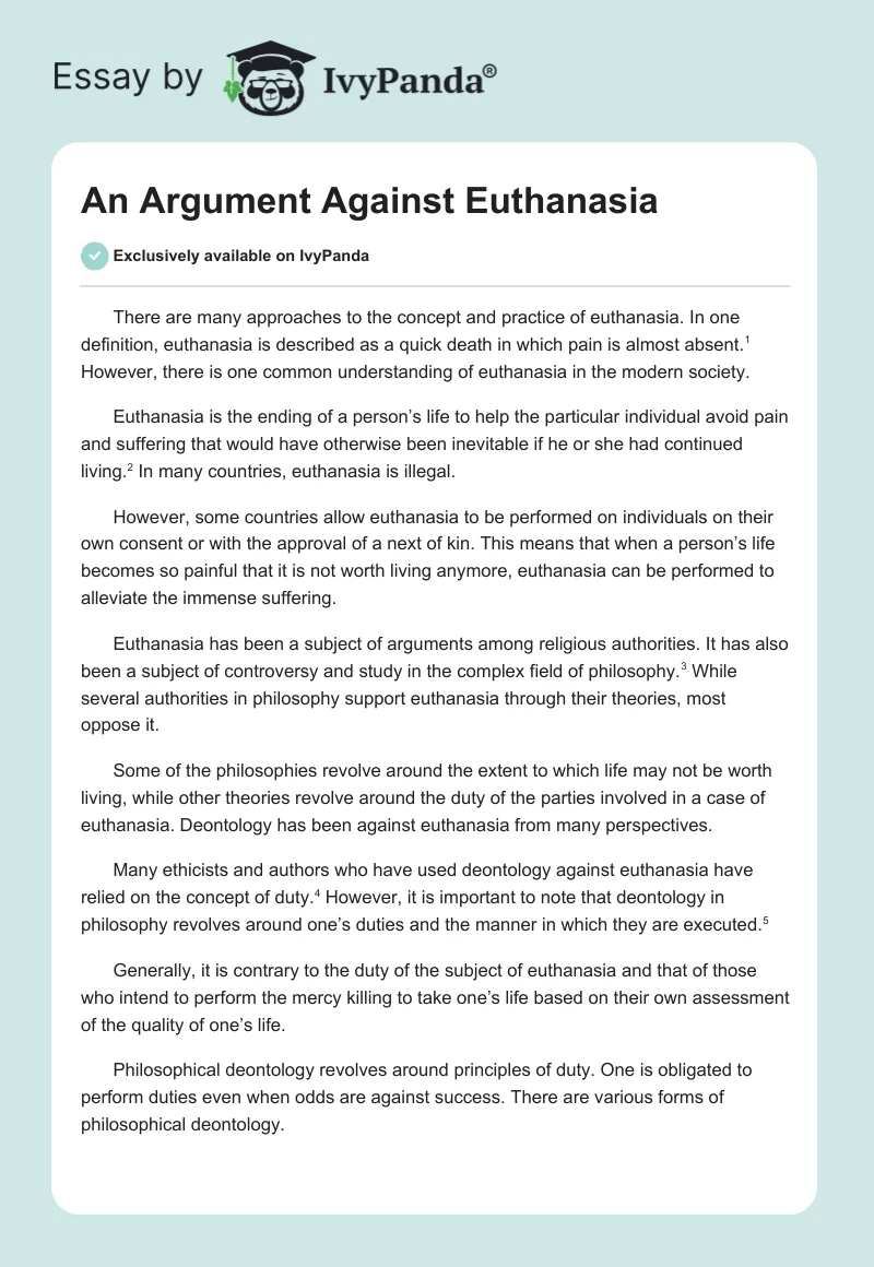 An Argument Against Euthanasia. Page 1