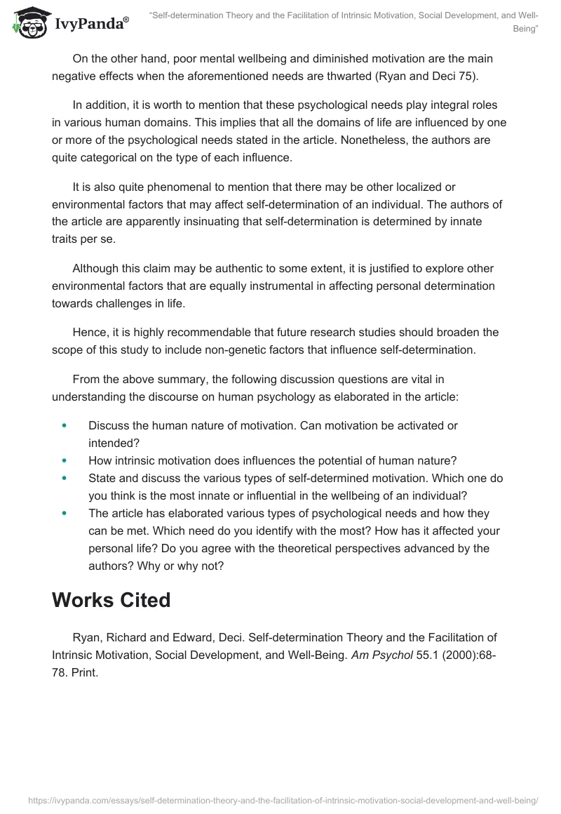 “Self-Determination Theory and the Facilitation of Intrinsic Motivation, Social Development, and Well-Being”. Page 2