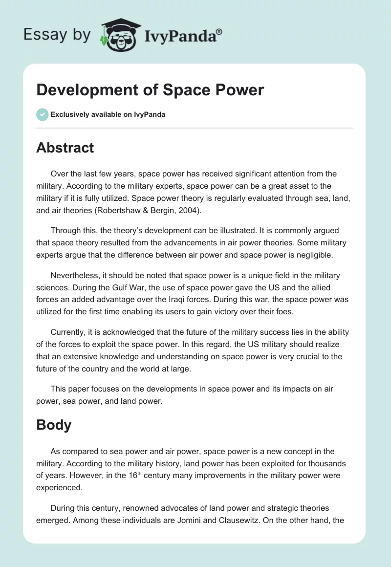 Development of Space Power. Page 1