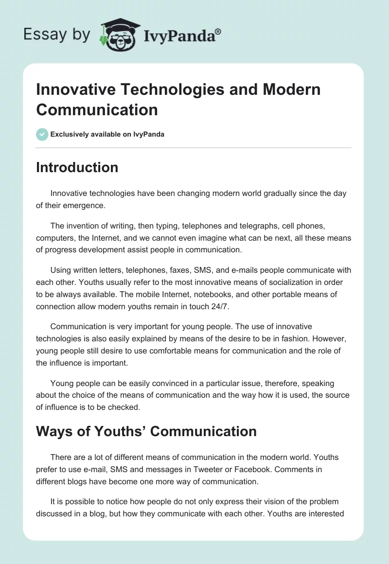 Innovative Technologies and Modern Communication. Page 1