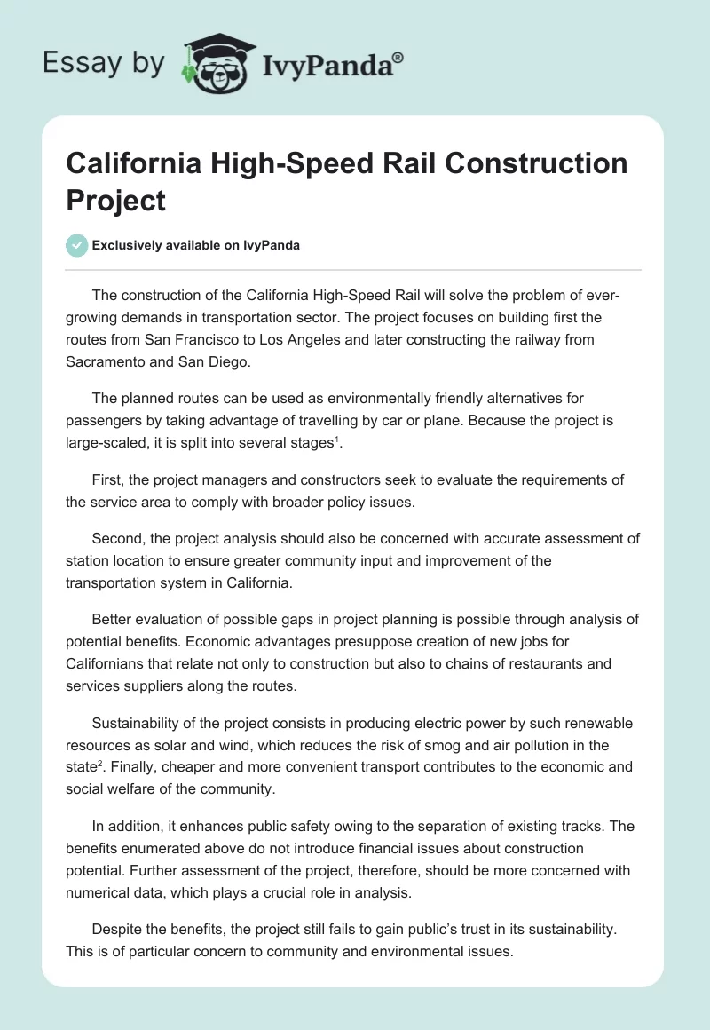 California High-Speed Rail Construction Project. Page 1