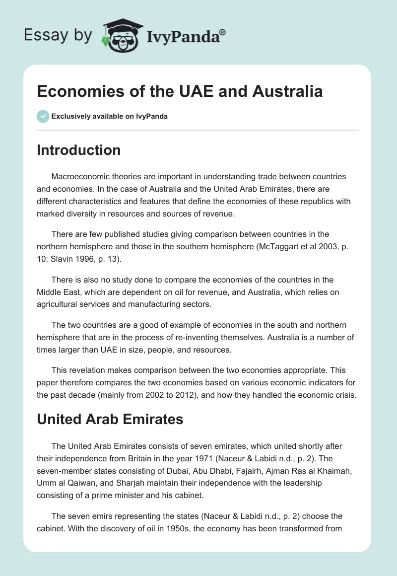 Economies of the UAE and Australia. Page 1
